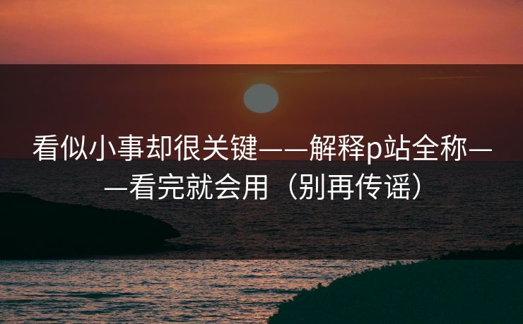 看似小事却很关键——解释p站全称——看完就会用（别再传谣）