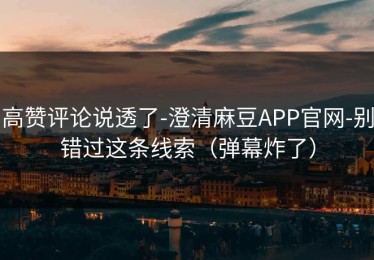 高赞评论说透了-澄清麻豆APP官网-别错过这条线索（弹幕炸了）