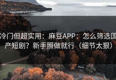 冷门但超实用：麻豆APP：怎么筛选国产短剧？新手照做就行（细节太狠）