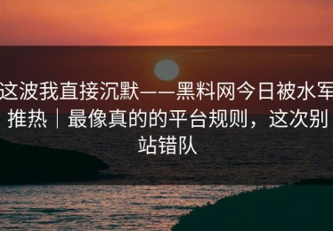这波我直接沉默——黑料网今日被水军推热｜最像真的的平台规则，这次别站错队