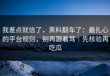 我差点就信了，黑料翻车了：最扎心的平台规则，别再跟着骂｜先核验再吃瓜