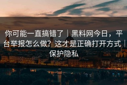 你可能一直搞错了｜黑料网今日，平台举报怎么做？这才是正确打开方式｜保护隐私