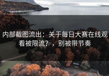 内部截图流出：关于每日大赛在线观看被限流？，别被带节奏