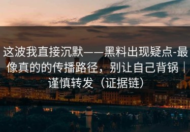 这波我直接沉默——黑料出现疑点-最像真的的传播路径，别让自己背锅｜谨慎转发（证据链）