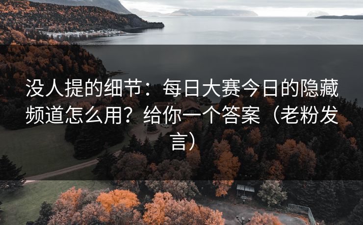 没人提的细节：每日大赛今日的隐藏频道怎么用？给你一个答案（老粉发言）