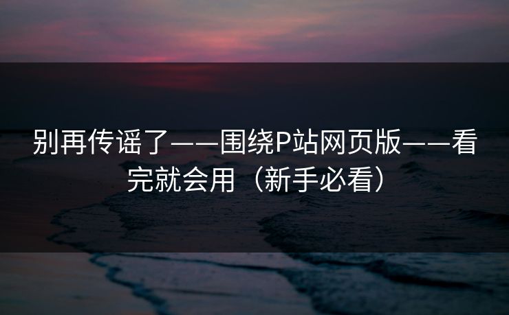 别再传谣了——围绕P站网页版——看完就会用（新手必看）