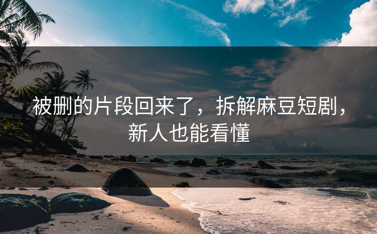 被删的片段回来了，拆解麻豆短剧，新人也能看懂